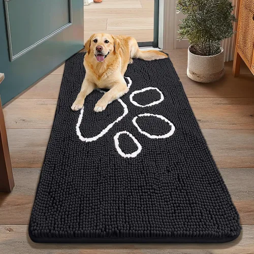 Vista 170 de Smiry Tapete para puerta de perro para patas fangosas, absorbente y Gris y negro