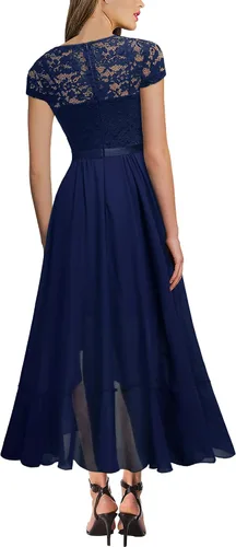 Vista 2 de Miusol - Vestido largo elegante para mujer, con volantes, encaje y cuello en V, ideal para damas de honor