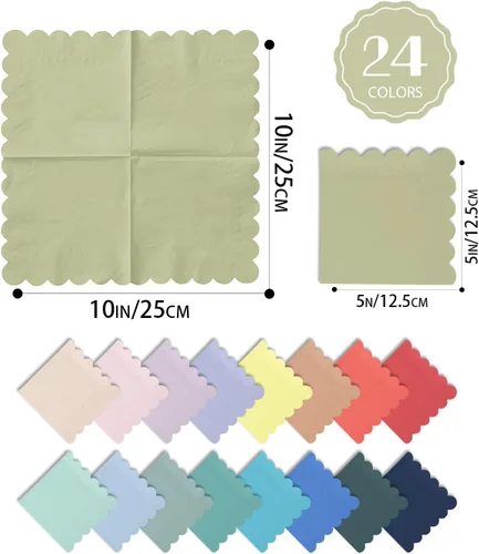 Vista 4 de qiqee 24 colores Morandi servilletas de cóctel 5x5 pulgadas, servilletas desechables para bebidas, boda, cena, fiesta de cumpleaños, diseño de ola