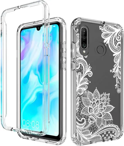 Vista 6 de Funda para P30 Lite/Nova 4E MAR-LX3A con protector de pantalla de vidrio templado, bonito diseño de mandala transparente, funda protectora de cuerpo