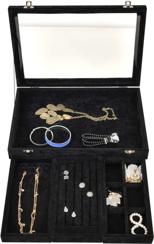 Vista 5 de VIEFIN Organizador de joyas organizador de aretes soporte para pulsera estuche de joyería de viaje organizador de collares platos apilables