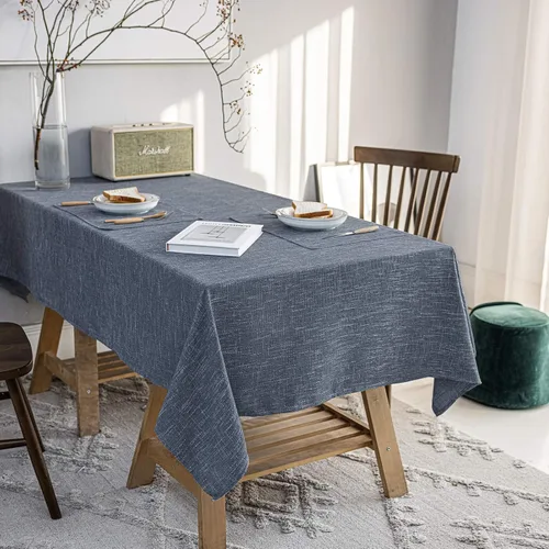 Vista 11 de Manteles redondos impermeables de lino de algodón, se limpian con un paño, para mesa de comedor, interiores y exteriores, bufetes, fiestas y Beige