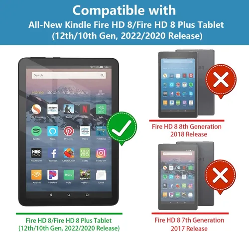 Vista 2 de Funda para tableta Amazon Kindle Fire HD 8/Fire HD 8 Plus (12ª/10ª generación, versión 2022/2020) – Funda de piel sintética de alta calidad