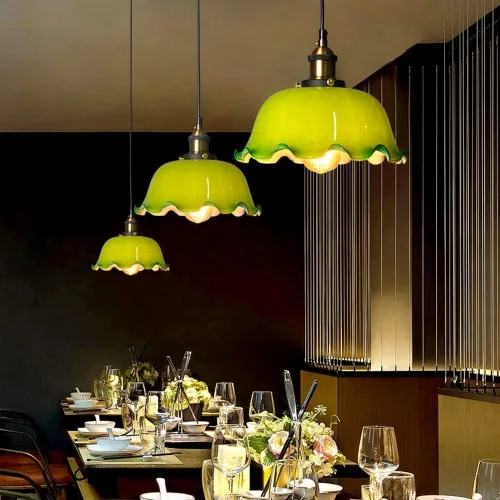 Vista 2 de 2 Pack Retro Pendant Light Fixtures, Nordic Single Head Green Glass Shade Ceiling Hanging Lighting, 59.1in Adjustable Height E27/E26 Sockets