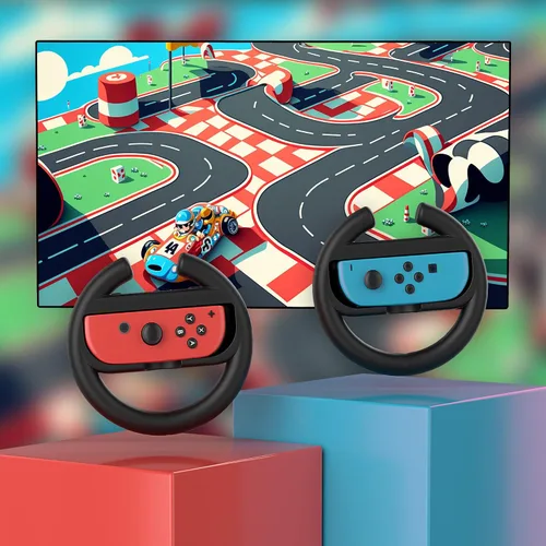 Vista 6 de TALK WORKS Nintendo Switch Racing Wheel Controllers For Joy-Con - Gaming Accessory Driving Grip Compatible w Switch OLED Black Pack of 2