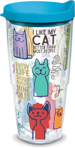 Vista 11 de Taza de viaje Tervis con frases de gatos hecha en Estados Unidos de doble pared aislada mantiene las bebidas frías y calientes, 16 onzas, Clásico