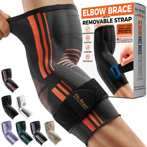 Vista 7 de DR. BRACE Elite - Codera, manga de compresión transpirable para codo con correa extraíble para golfistas, tratamiento de codo de tenista
