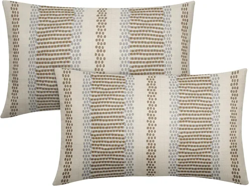 Vista 58 de Juego de 2 fundas de almohada negras y azules con rayas de puntos grises, decorativas para exteriores, estilo boho rústico, para sofá, cama, cojín
