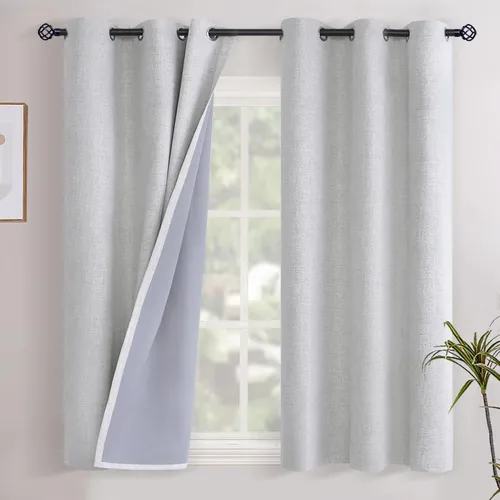 Vista 18 de YoungsTex - Cortinas opacas de lino para dormitorio, oscurecimiento de la habitación, cortinas con textura de lino, paneles con aislamiento térmico