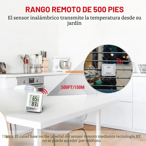 Vista 2 de ThermoPro Termómetro inalámbrico para interiores y exteriores de 500 pies, termómetro de invernadero exterior con sensor de temperatura, termómetros