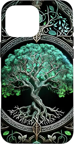 Vista 19 de Tree of Life Yoga Spiritual Celtic Viking Green Black Case for iPhone 17