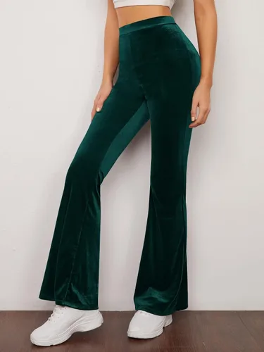 Vista 3 de Floerns Pantalones largos de terciopelo con pierna acampanada y cintura alta para mujer