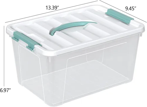 Vista 2 de Readsky Paquete de 4 cajas de plástico transparente de almacenamiento de 14 cuartos de galón con tapa y asa, organizadores apilables para el hogar
