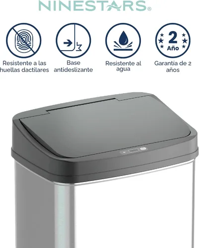 Vista 4 de Ninestars Bote de basura automático con sensor de movimiento infrarrojo sin contacto, 13 galones, 50 L, base de acero inoxidable