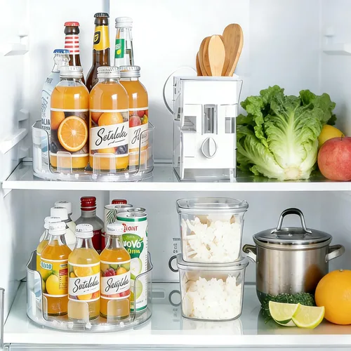Vista 3 de Organizador giratorio de 360°, Lazy Susan para refrigerador, organizador de cocina de 13 x 8.5 pulgadas para refrigerador, gabinete, transparente
