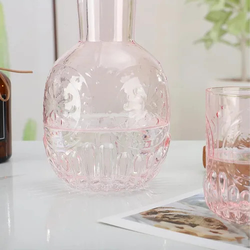 Vista 6 de Juego de jarra de agua y vaso de noche de cristal para baño, dormitorio, cocina (rosa)