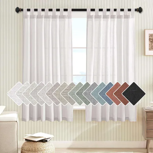 Vista 14 de Cortinas de lino para sala de estar, decoración para el hogar, con pestaña superior, privacidad añadida, ahorro de energía, filtro de luz