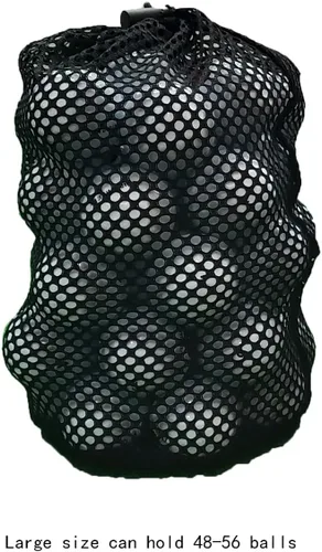 Vista 3 de Bolsa negra para pelotas de golf, tamaño grande con capacidad para 48 a 56 bolas, malla de nailon estilo bolsillo con cierre de cordón de bloqueo