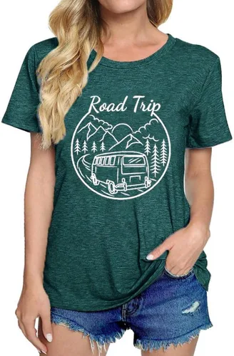 Vista 3 de Camisetas gráficas divertidas para mujer, camisetas de verano estampadas para viajes por carretera, novedad de la naturaleza, camisetas sueltas