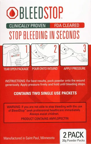 Vista 2 de Bleedstop Stop Bleeding in Seconds Primeros auxilios de emergencia para niños y familia en casa (2) paquetes de polvo de 0.71 oz (1)