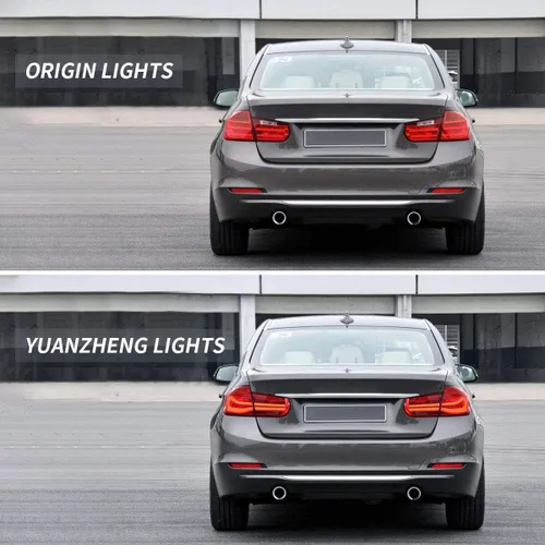 Vista 7 de YUANZHENG Luces traseras secuenciales LED para [BMW F30 F80 320i 328i 335i Sedan 6ª generación 2013 2014 2015 2016 2017 2018] con DRL de fibra Rojo