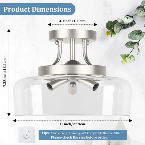 Vista 3 de TOBUSA Lámpara de techo semiempotrada de 3 luces, moderna lámpara de techo industrial de vidrio con base E12, lámpara de techo semiempotrada
