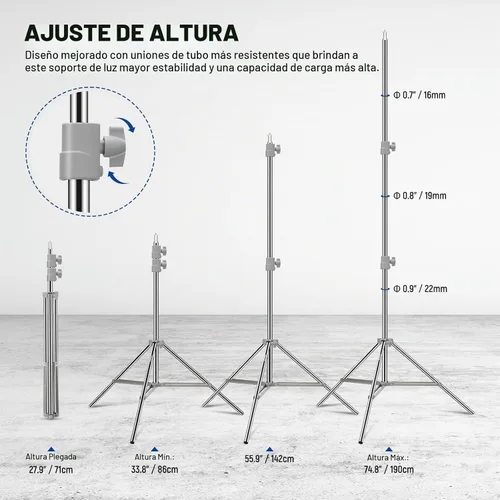 Vista 3 de NEEWER Soporte de Luz Mejorado de 75"/190cm de Acero Inoxidable con Resorte, Trípode de Fotografía Plegable con Juntas de Tubo Más Resistentes