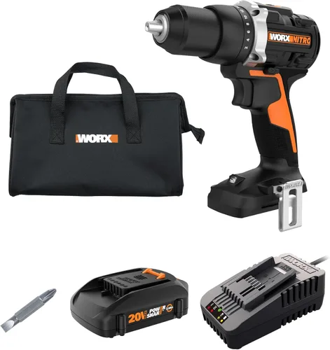 Vista 12 de Worx Nitro - Taladro percutor inalámbrico de 20V de 1/2" con motor sin escobillas, compacto y ligero de solo 6" y 3 libras, compatible con Power