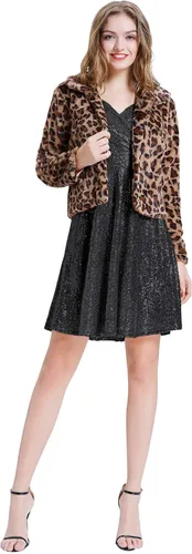 Vista 6 de Grace Karin - Vestido de fiesta de terciopelo con lentejuelas y cuello en V para mujer, con purpurina, vestido de noche de encaje acampanado