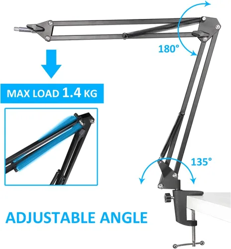 Vista 3 de Soporte de brazo para HyperX SoloCast 2 Boom Arm – Soporte de micrófono de tijera ajustable profesional compatible con micrófono HyperX SoloCast 2