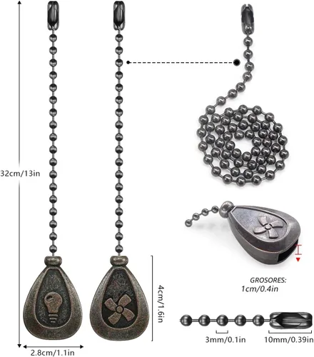 Vista 2 de Juego de cadena de bronce para ventilador de techo, extensión decorativa de cadena colgante, iluminación de 12 pulgadas y extensor de cadena