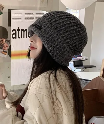 Vista 6 de Y2k Gorro de invierno para mujer, gorro de punto grueso, cálido, grueso, estético, para clima frío