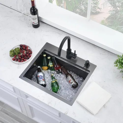 Vista 9 de Fregadero de cocina/bar negro empotrable de 20 x 17 pulgadas, estación de trabajo de acero inoxidable calibre 16, fregadero pequeño para cocina