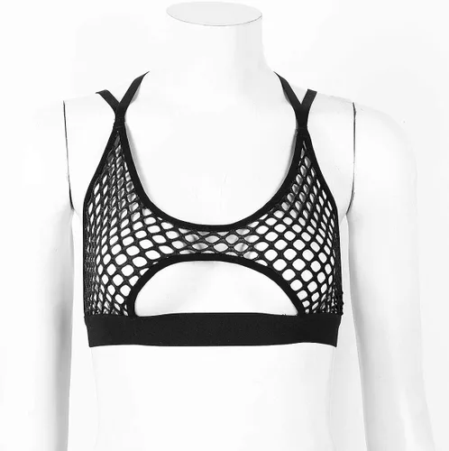 Vista 5 de Haitryli - Malla de malla para mujer, con cuello halter y correas de espagueti, cruzadas, ropa de baile