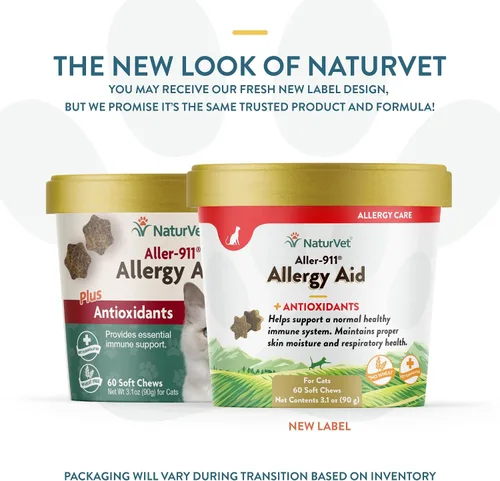 Vista 2 de NaturVet Aller-911 Allergy Aid Plus Antioxidantes para gatos - 60 masticables suaves Apoya el sistema inmunológico, la humedad de la piel