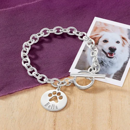 Vista 3 de Ross-Simons Sterling Silver Personalized Paw Print Cut-Out Charm Bracelet