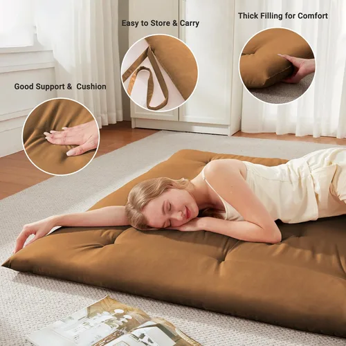 Vista 3 de Mollydot Colchón de futón japonés tamaño matrimonial de 54 x 75 pulgadas, colchón de cama plegable, tapete portátil de tatami, cojín de futón