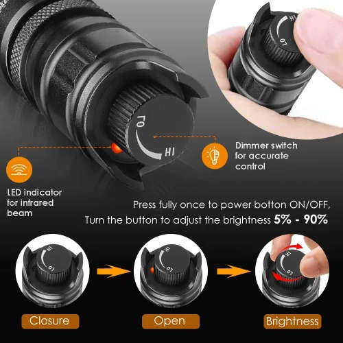 Vista 2 de UniqueFire Linterna iluminadora infrarroja LED de 5 W, 850 nm/940 nm, para visión nocturna, lente Fresnel de 1.732 pulgadas, luz iluminadora de caza