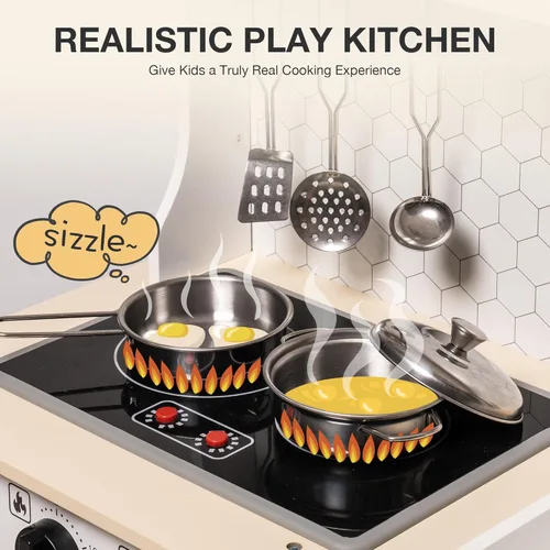 Vista 3 de ROBOTIME Cocina de Madera para Jugar, Juego de Cocina para Niños y Pequeñitos, Cocina de Juego para Niños con Luces y Sonidos, Cocina de Juguete Azul