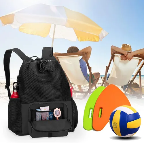 Vista 8 de Fasrom Mochila de playa de malla con cremallera inferior, mochila deportiva para gimnasio, natación, playa, piscina y viajes (diseño patente), Negro