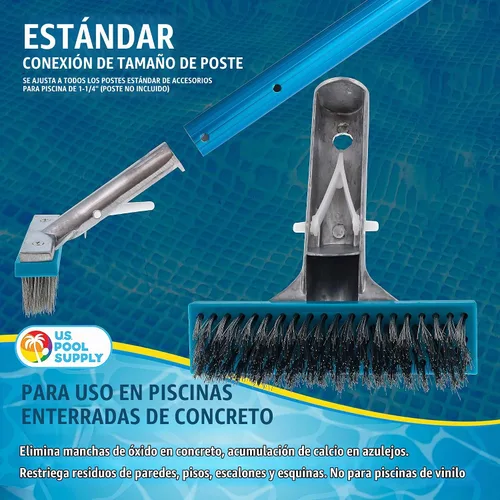Vista 4 de U.S. Pool Supply - Cepillo de piscina para piscinas enterradas - Cabezal de cepillo de piscina de 5" de acero inoxidable, cerdas de alambre