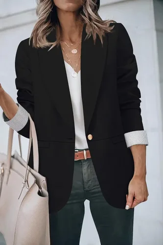 Vista 2 de Genhoo Chaquetas tipo blazer para mujer, con frente abierto, manga larga, casual, trabajo, oficina, con bolsillos, tallas S-2XL