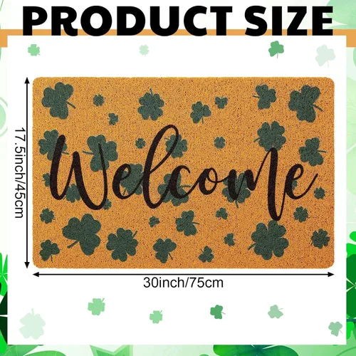 Vista 3 de Tinideya Tapete de bienvenida del día de San Patricio, tapete de fibra de coco con trébol irlandés, decorativo, lavable, antideslizante