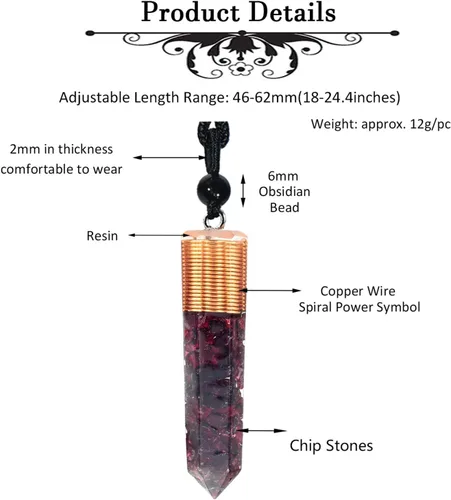 Vista 4 de Nupuyai Collar con colgante de cristal curativo de orgón para mujeres y hombres, colgante de piedra facetada hexagonal en espiral con cordón