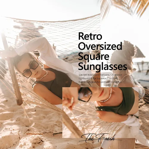 Vista 4 de The Fresh Lentes de sol cuadrados retro de gran tamaño para mujer (732502 estampado de leopardo, marrón), 732502 Estampado De Leopardo