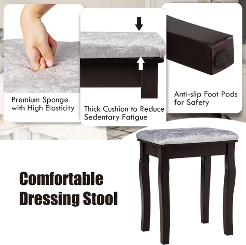 Vista 7 de DORTALA Juego de mesa de tocador con espejo rectangular de 360 grados y taburete acolchado, mesa de maquillaje con 10 bombillas LED regulables
