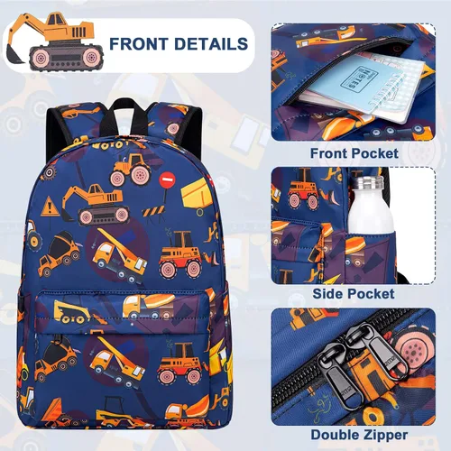 Vista 4 de Mochila escolar para niños con lonchera para niños, jardín de infantes, mochila escolar para preescolar y jardín de infantes, Tractor Azul Marino