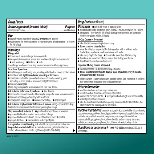 Vista 6 de Amazon Basic Care Lansoprazol - Tabletas de liberación retardada de desintegración oral de 15 mg, pastillas reductoras de ácido, sabor a fresa, 42