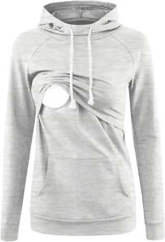 Vista 9 de Liu & Qu - Sudadera con capucha para lactancia de mujer, manga larga, con bolsillo, ropa casual 1.gris