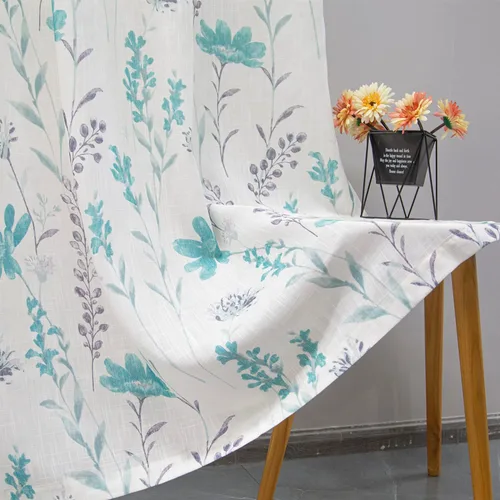 Vista 15 de July Joy Cenefa de Cocina Estampada con Textura de Lino de 18 Pulgadas Diseño Floral de Hojas Estilo Casa de Campo Juego de Paneles de Cortina